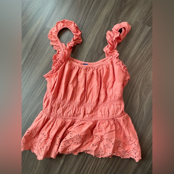 Old Navy Coral Sleeveless Ruffled Peplum Blouse eyelet style size L - Picture 1 of 4